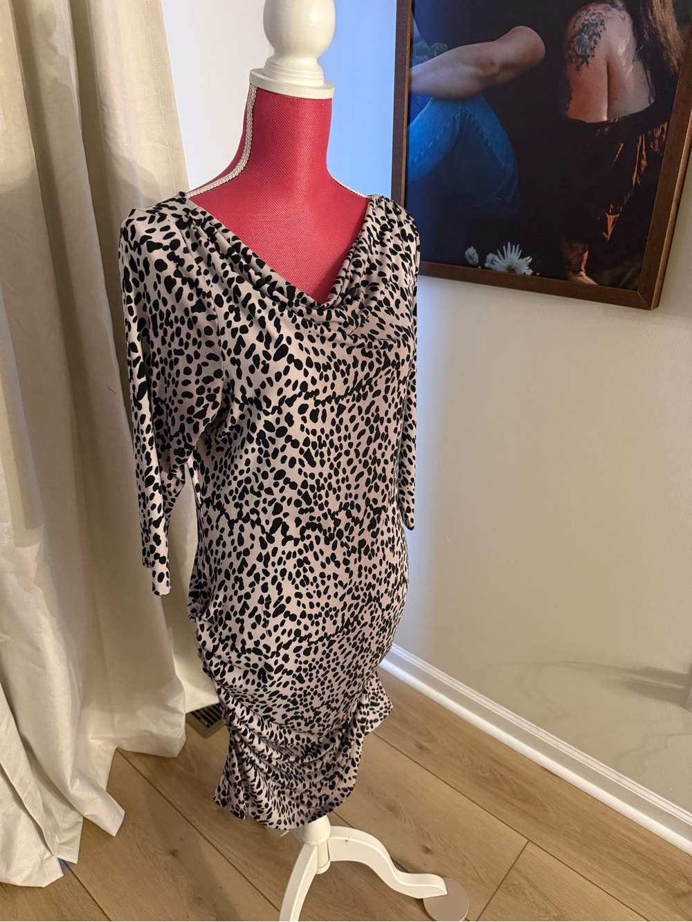 Jennifer Lopez Dusty-Beige and Black Leopard-Print Midi Dress